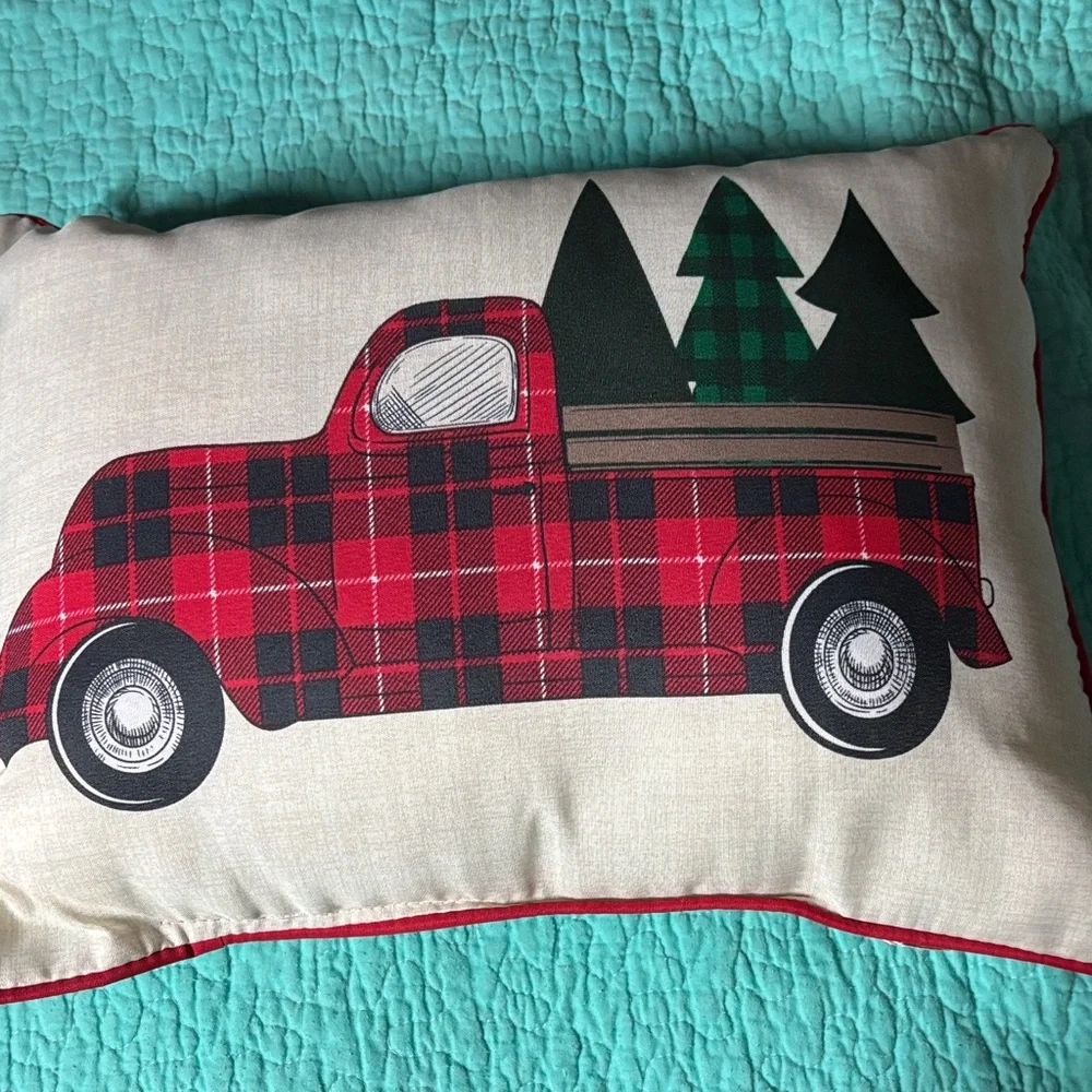 Plaid Truck Holiday Pillow